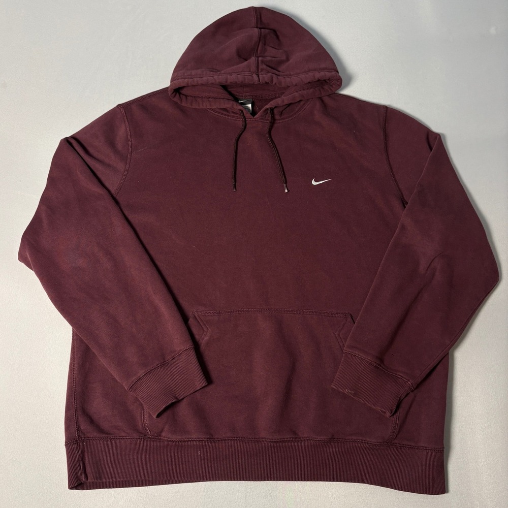 Nike Mens XXL Burgundy Maroon Fleece Pullover Hoodie Embroidered Swoosh Logo